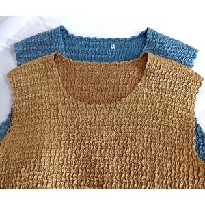 Tank Tops Gold Dusty Blue Ruched Stretch Sleeveless Perfect Base Layer Set Of 2